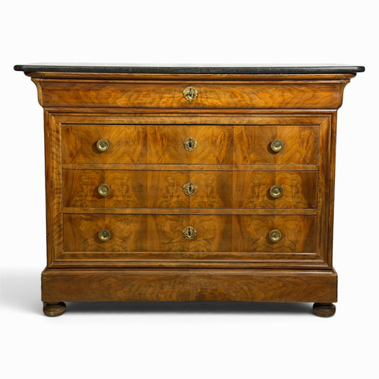 Antique Northern Italian walnut commode with original marble top