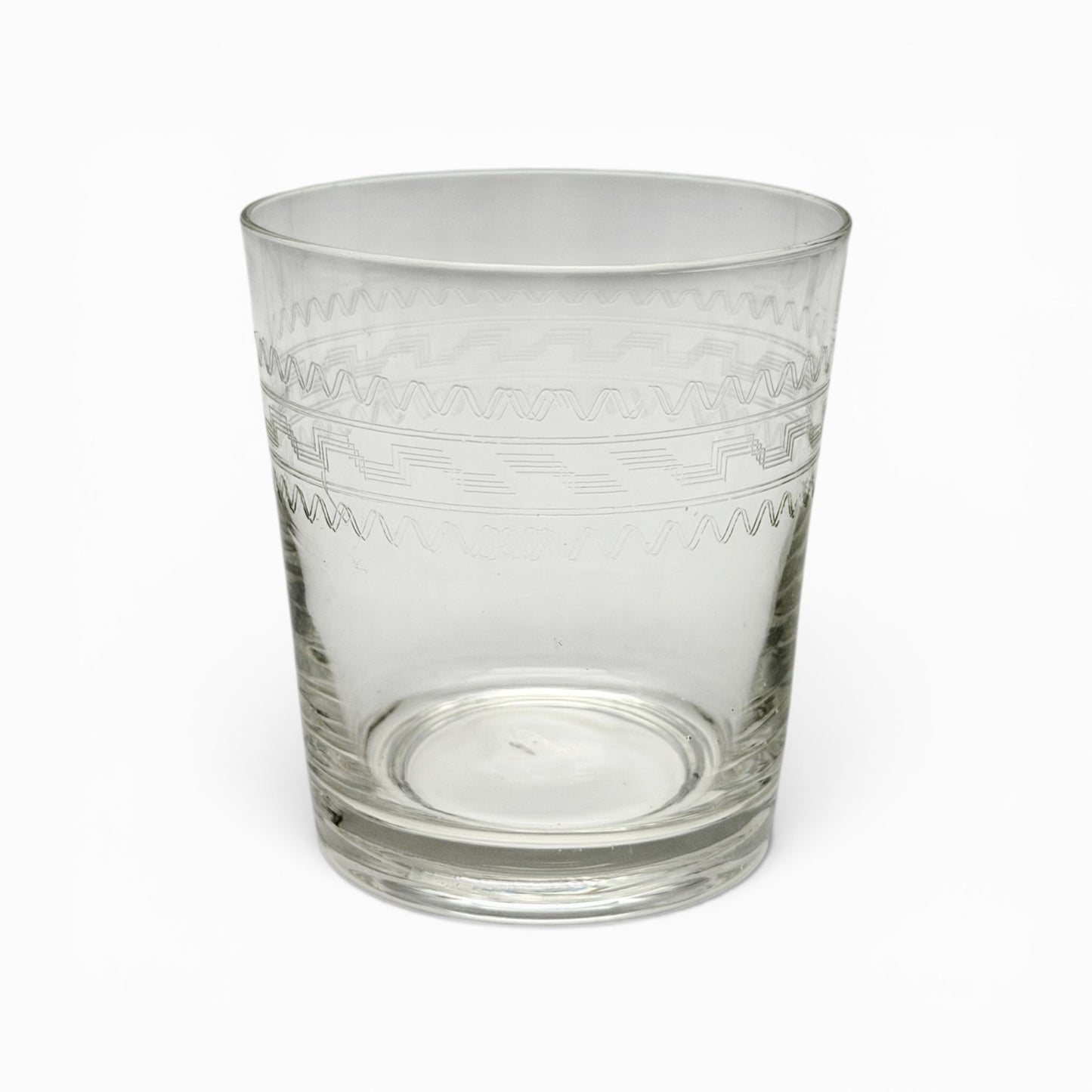 Set of seven vintage etched double old fashioned glasses