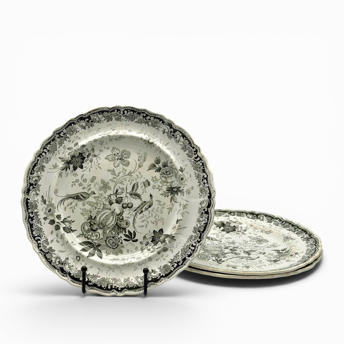 Set of three antique English transferware decorative plates