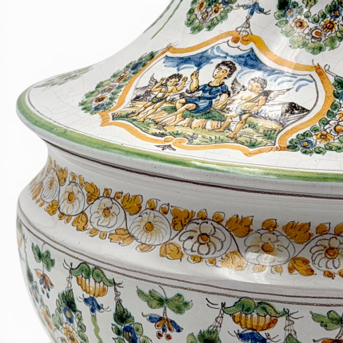 Vintage hand painted Moustier faience lidded tureen