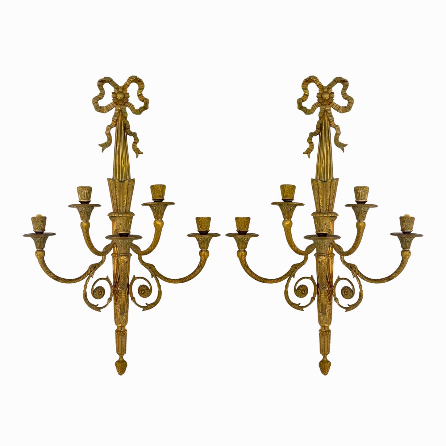 Pair of vintage French gilded bronze five-arm wall sconces