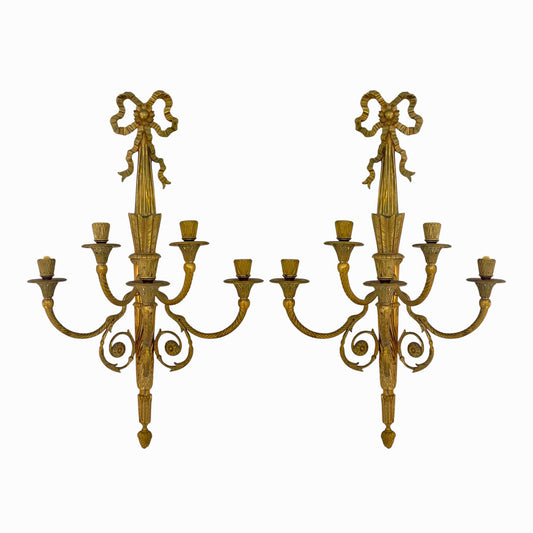 Pair of vintage French gilded bronze five-arm wall sconces