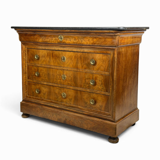 Antique Northern Italian walnut commode with original marble top