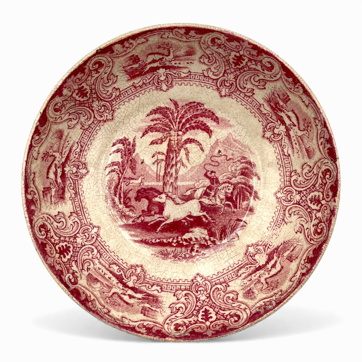 Antique transferware ceramic pastoral bowl