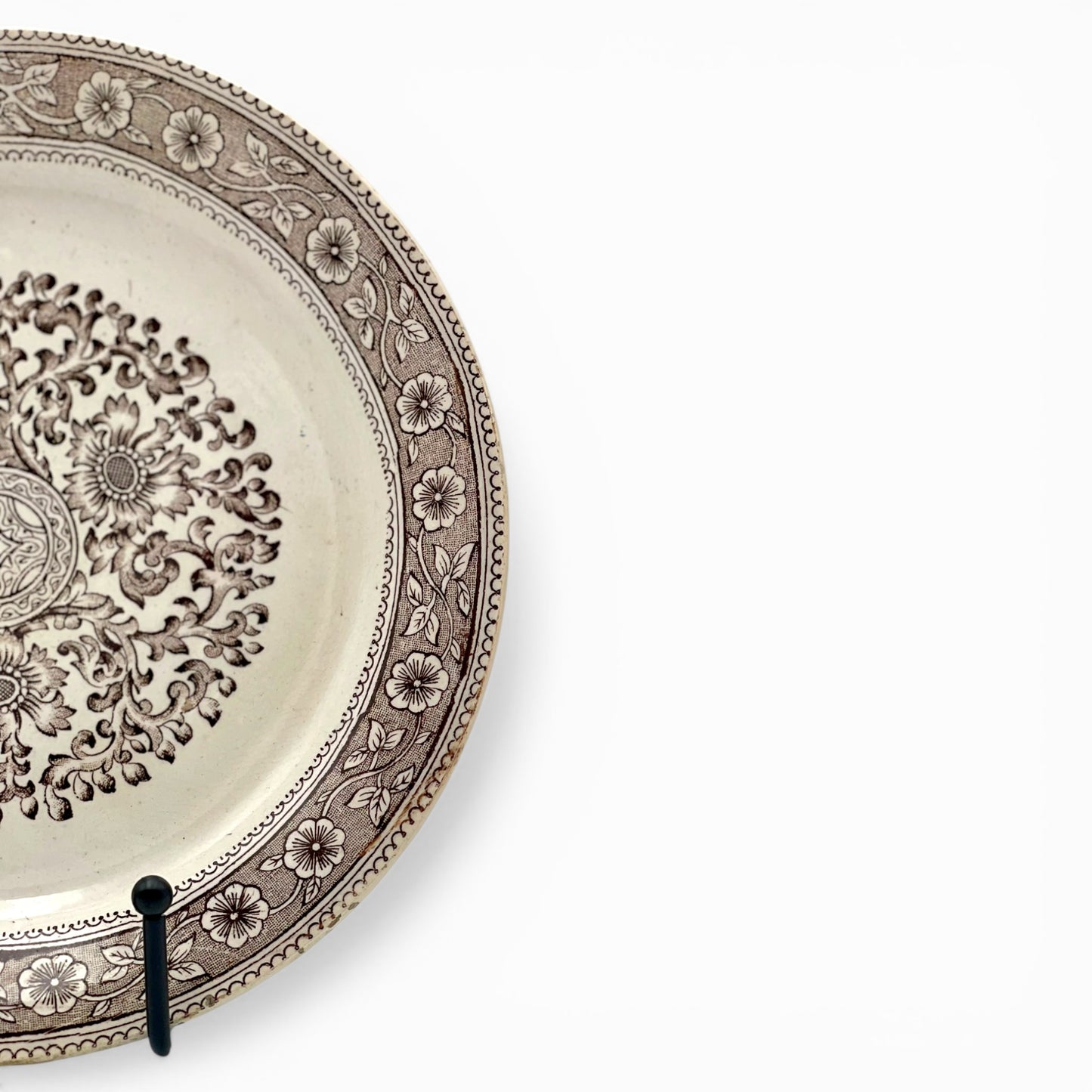 Brown transferware ceramic plate