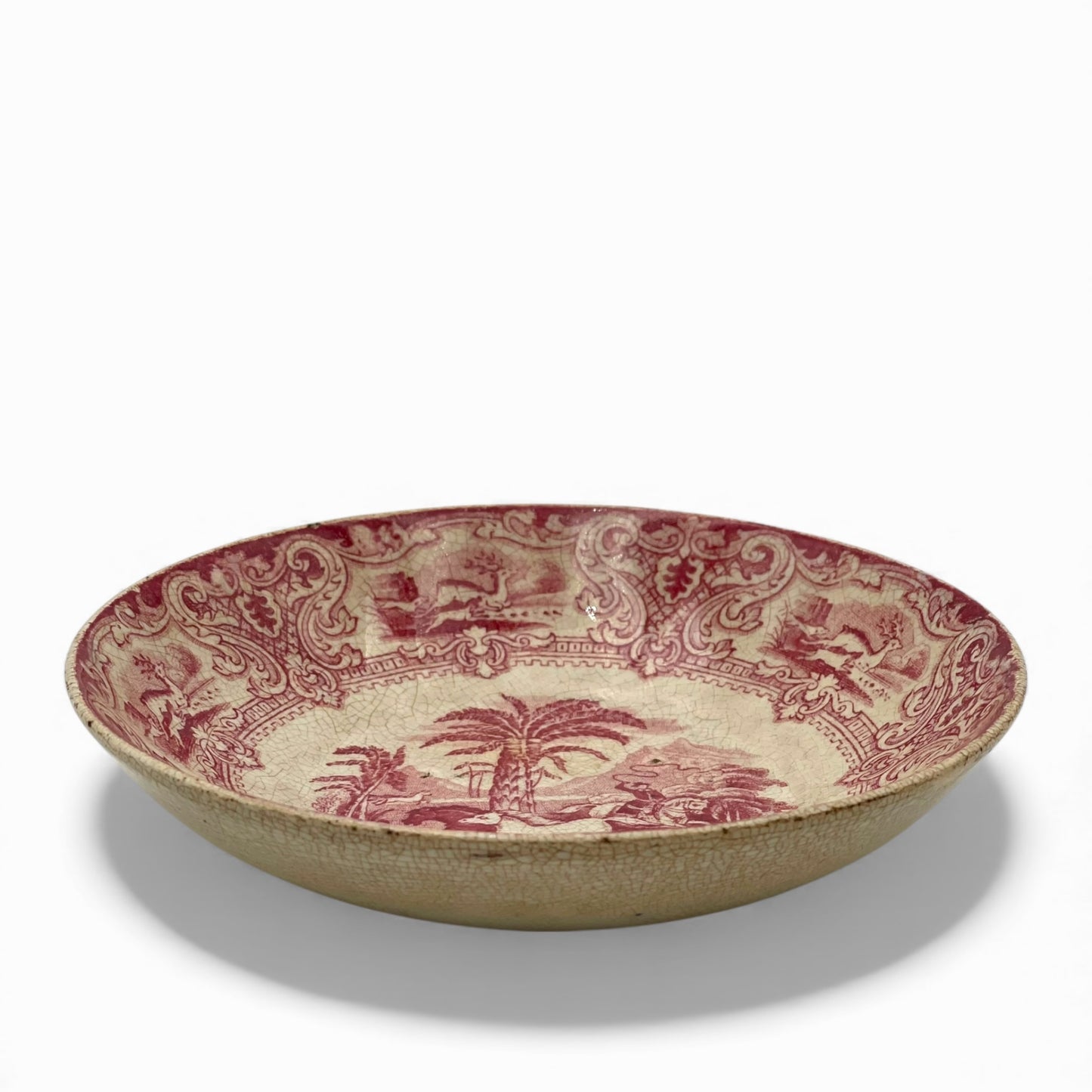 Antique transferware ceramic pastoral bowl