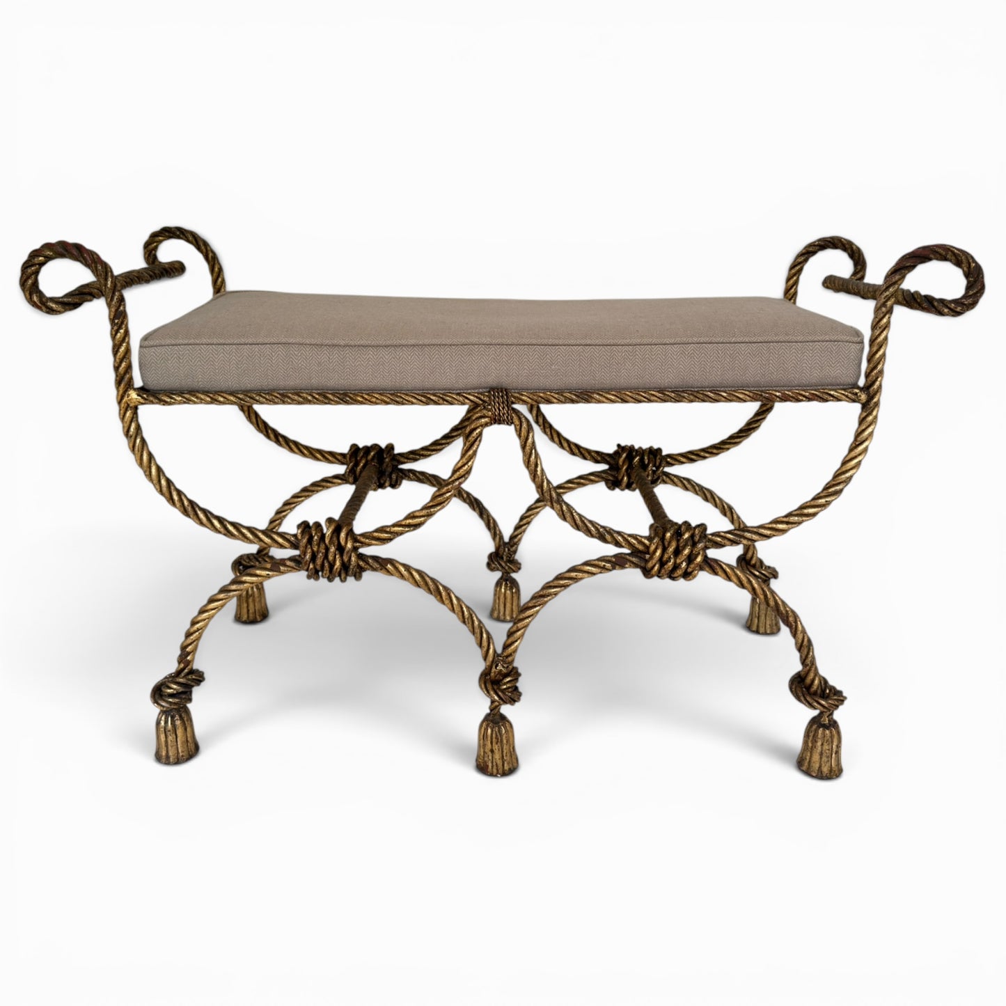 1950s NICCOLINI Gilded Iron Rope and Tassel Bench