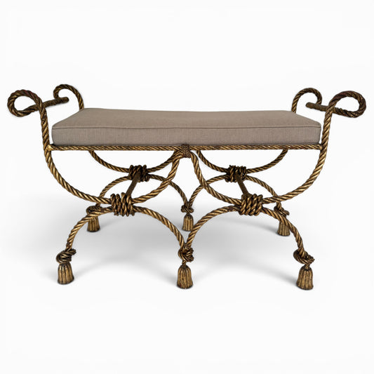 1950s NICCOLINI Gilded Iron Rope and Tassel Bench