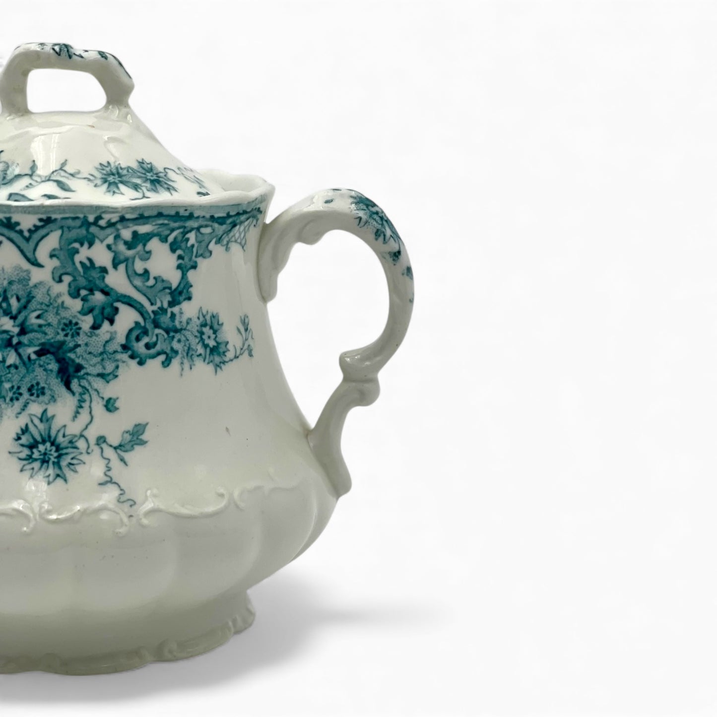 Antique ceramic transferware sugar bowl b&w