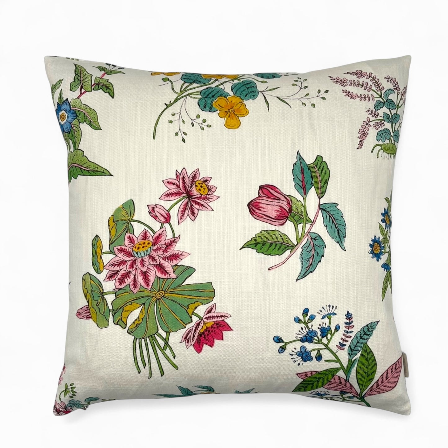 Pillow in woodland floral fabric by HARLEQUIN for Sophie Robinson