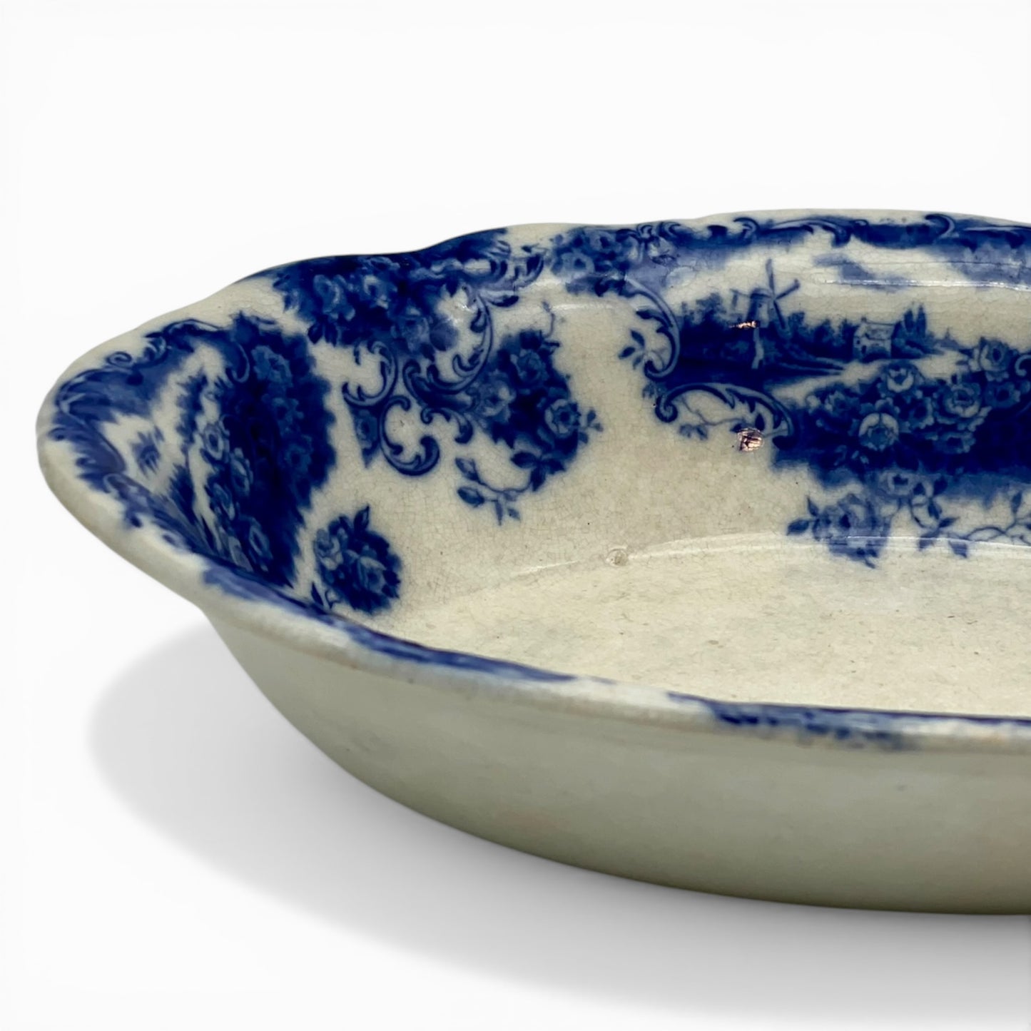 Antique Flow Blue oval serving bowl