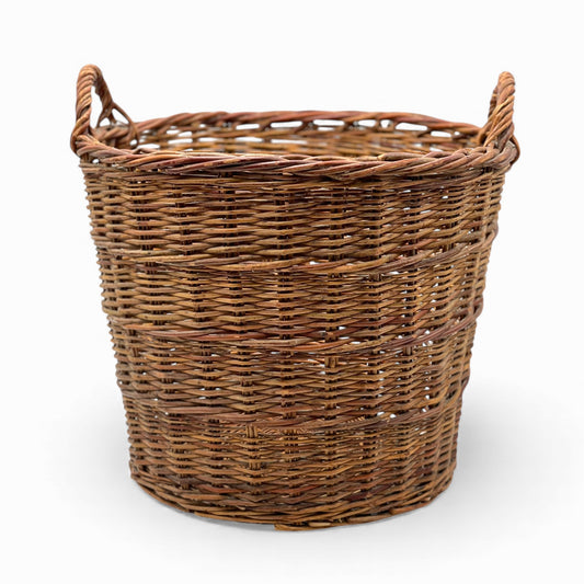 Vintage two handles dark wicker basket