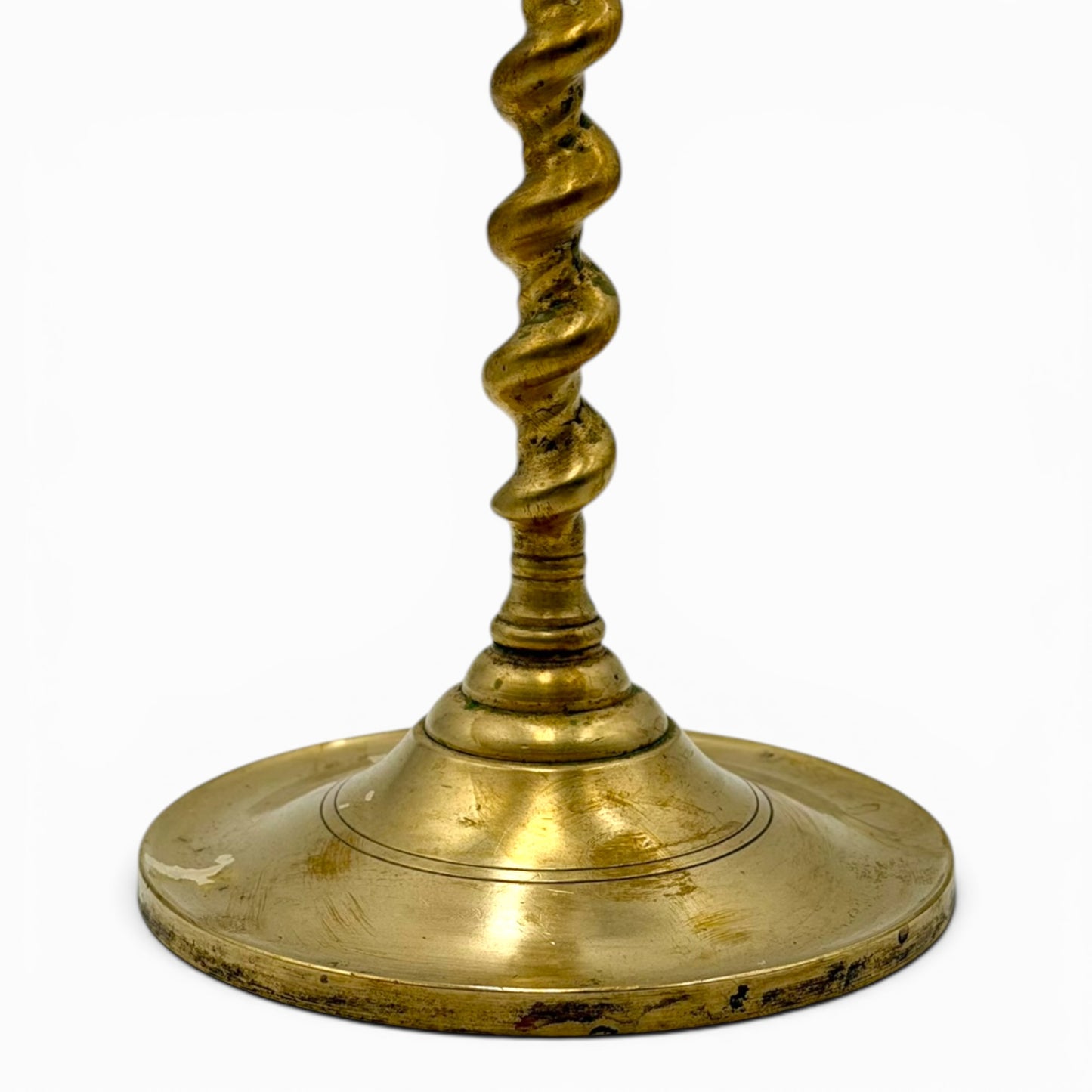 Rare pair of tall antique brass barley twist candlesticks
