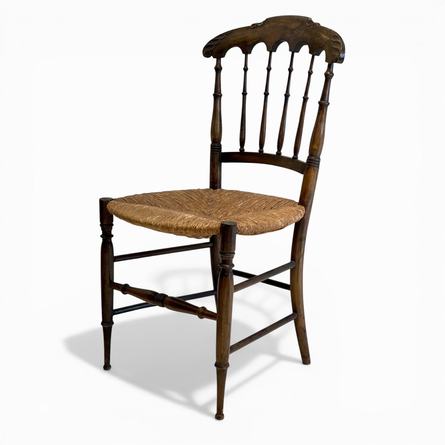 Antique Victorian spindle-back chair with rush seat
