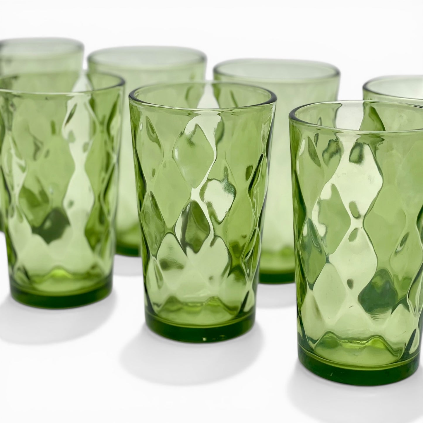 Set of eight vintage green glass tumblers