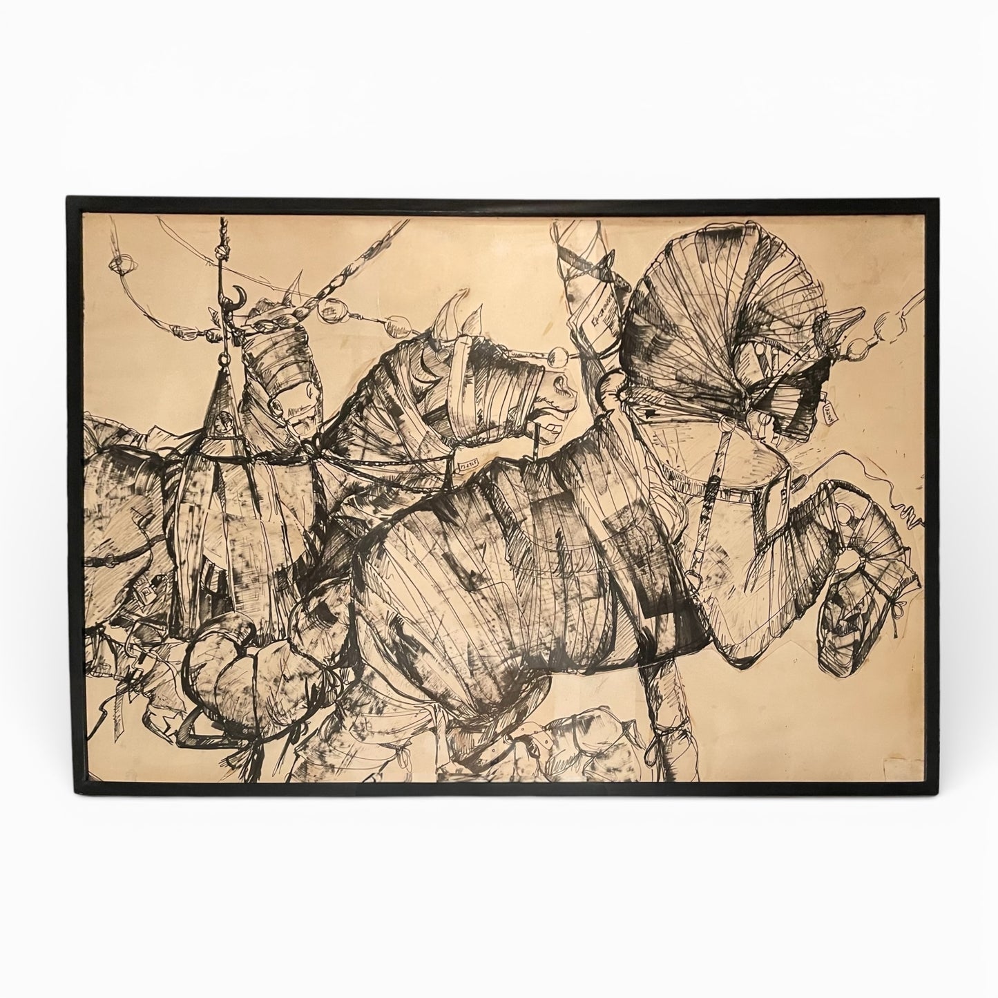 Original mixed media painting depicting horses