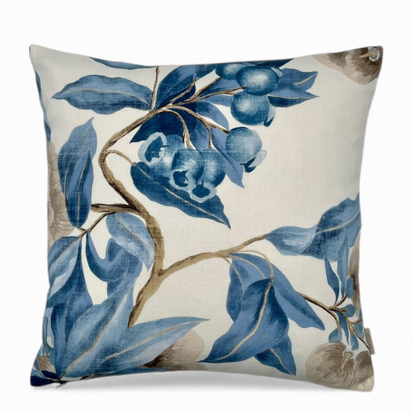 Pillow made with white and blue Anna French fabric