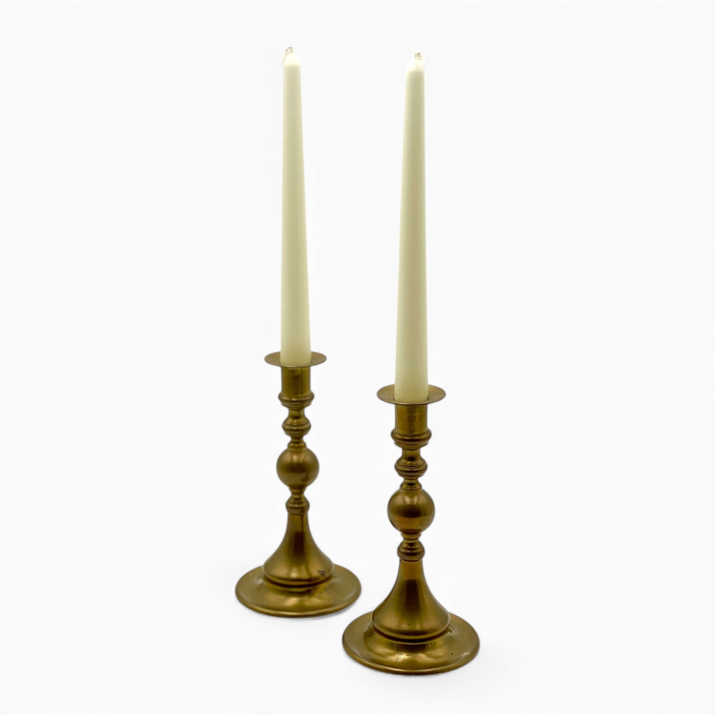 Pair of Antique English turned brass Candlesticks