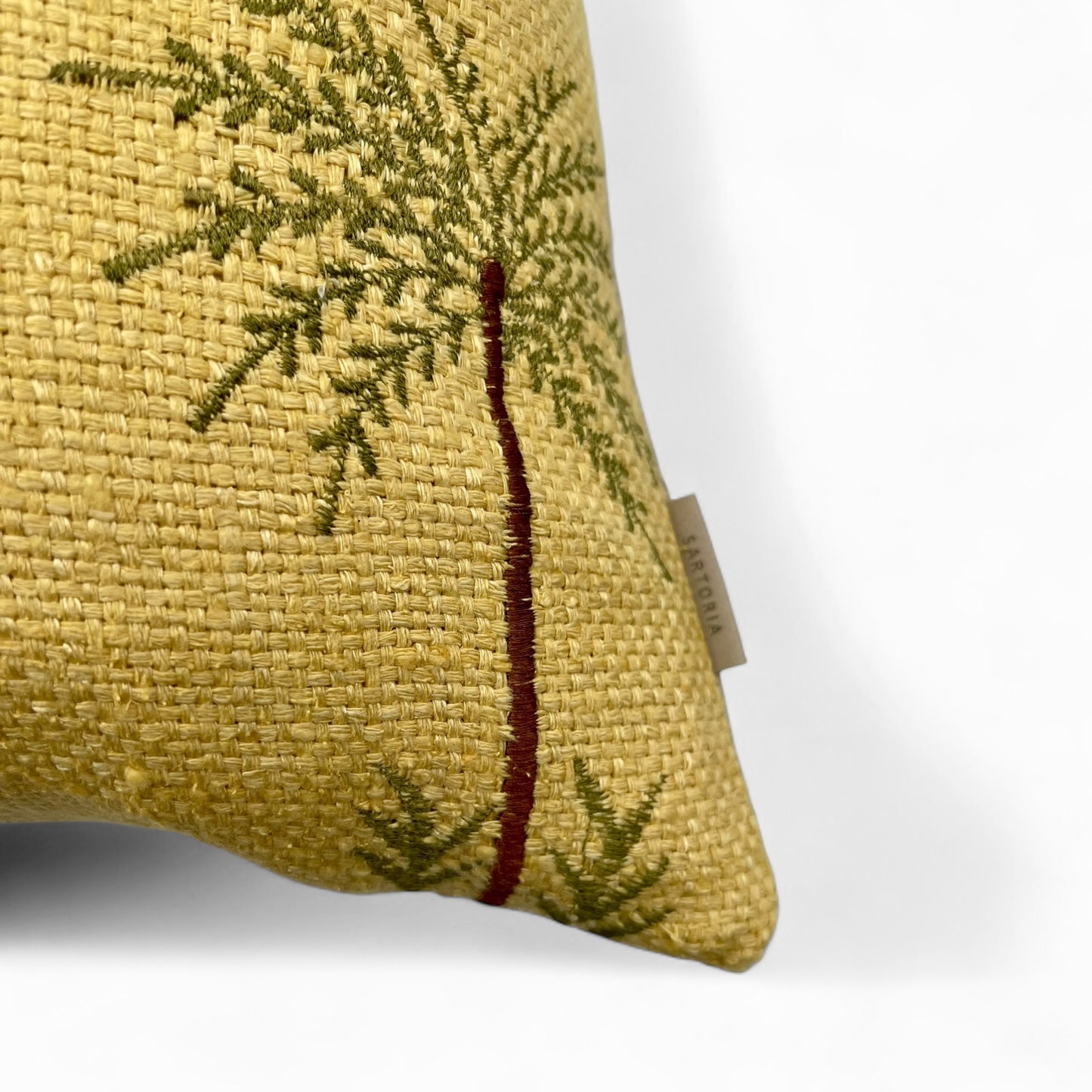 Pillow in vintage yellow embroidered Silk Burette and natural back