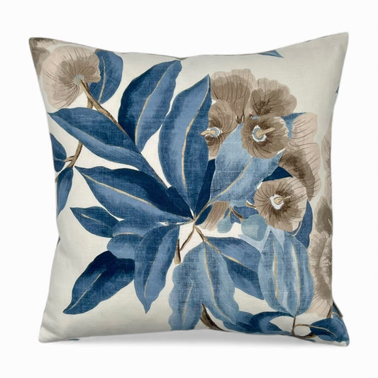 Pillow made with white and blue Anna French fabric