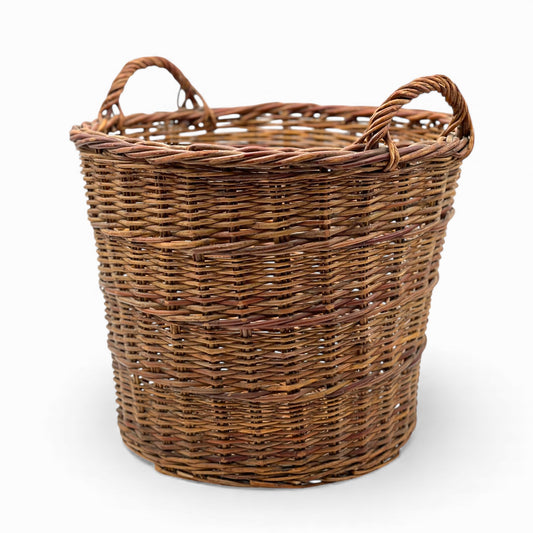 Vintage two handles dark wicker basket