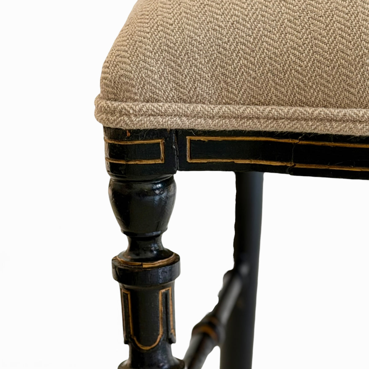 Pair of English Regency Ebonized & Parcel-Gilt Lyre-Back Side Chairs, c. 1820