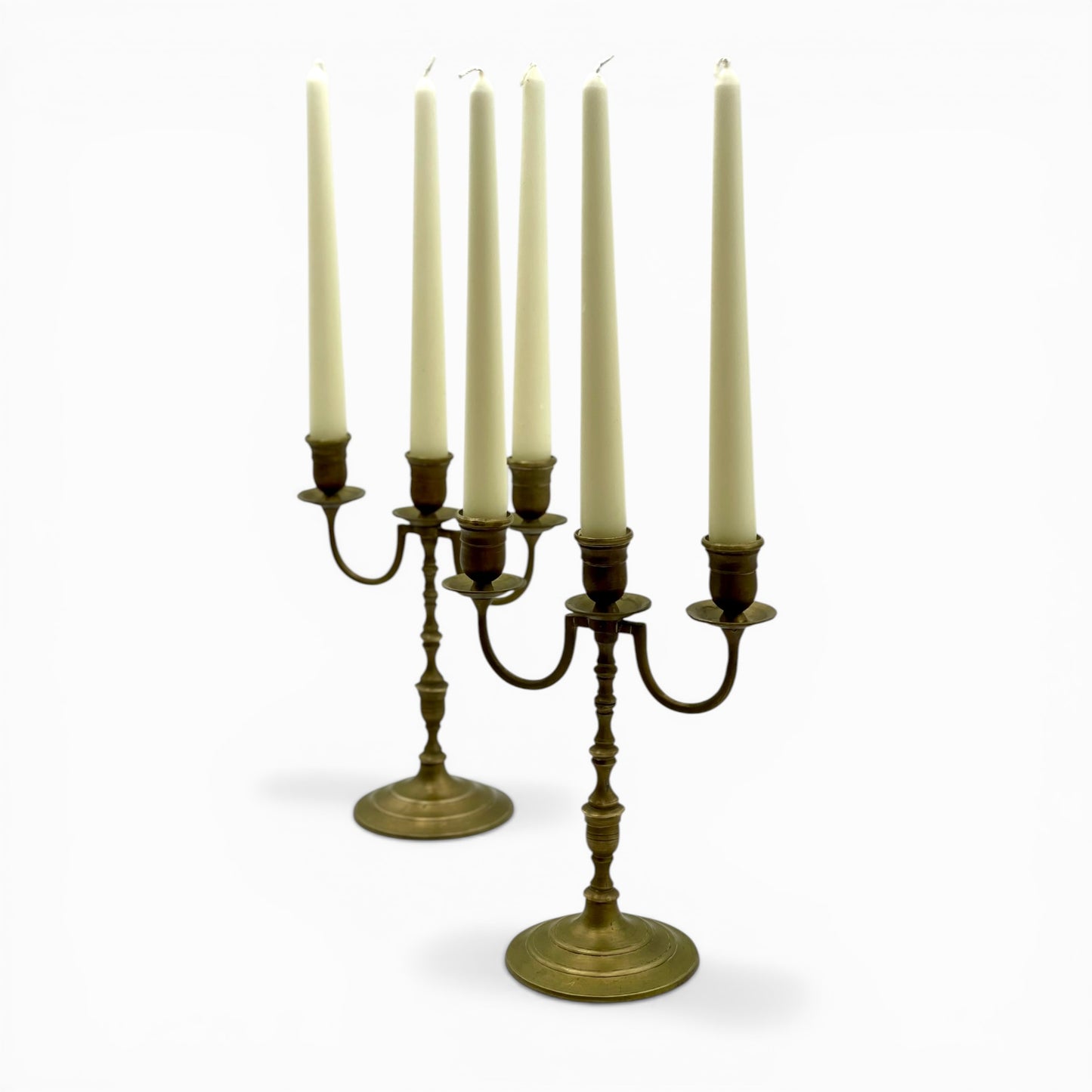 Pair of vintage brass three-light candelabra