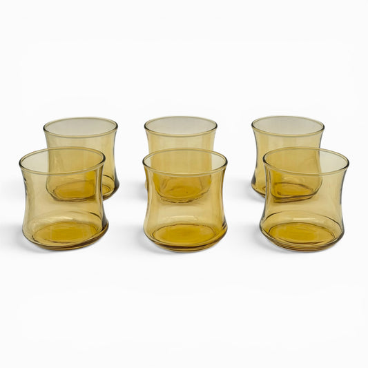 Set of six vintage hand-blown amber tumblers