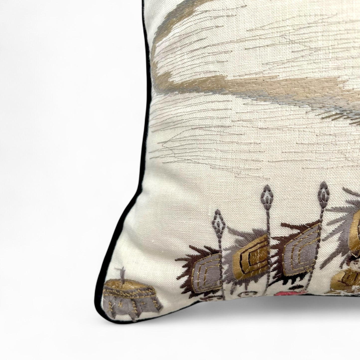 Pillow made with embroidered “Nina Campbell” linen