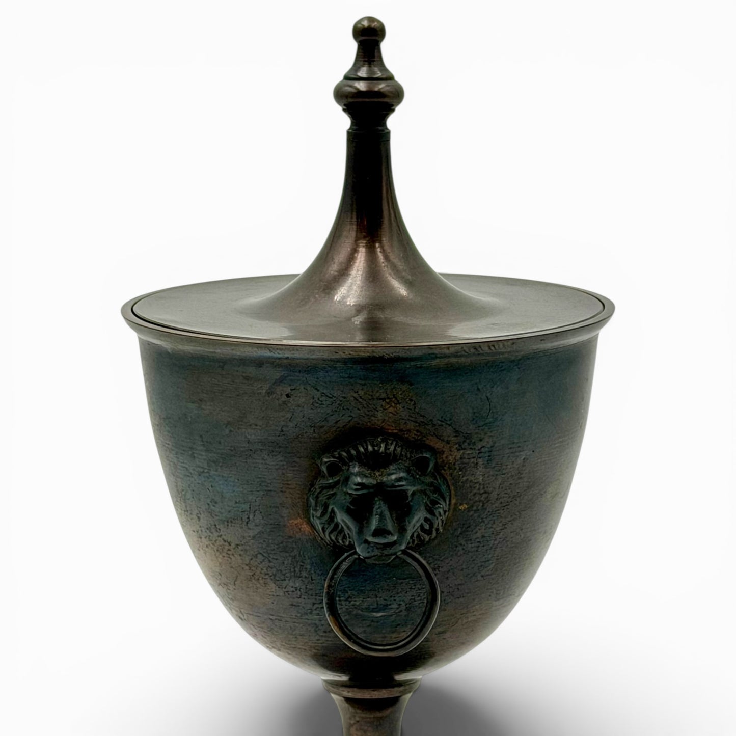 Vintage metal urns with Lion head handles and lid