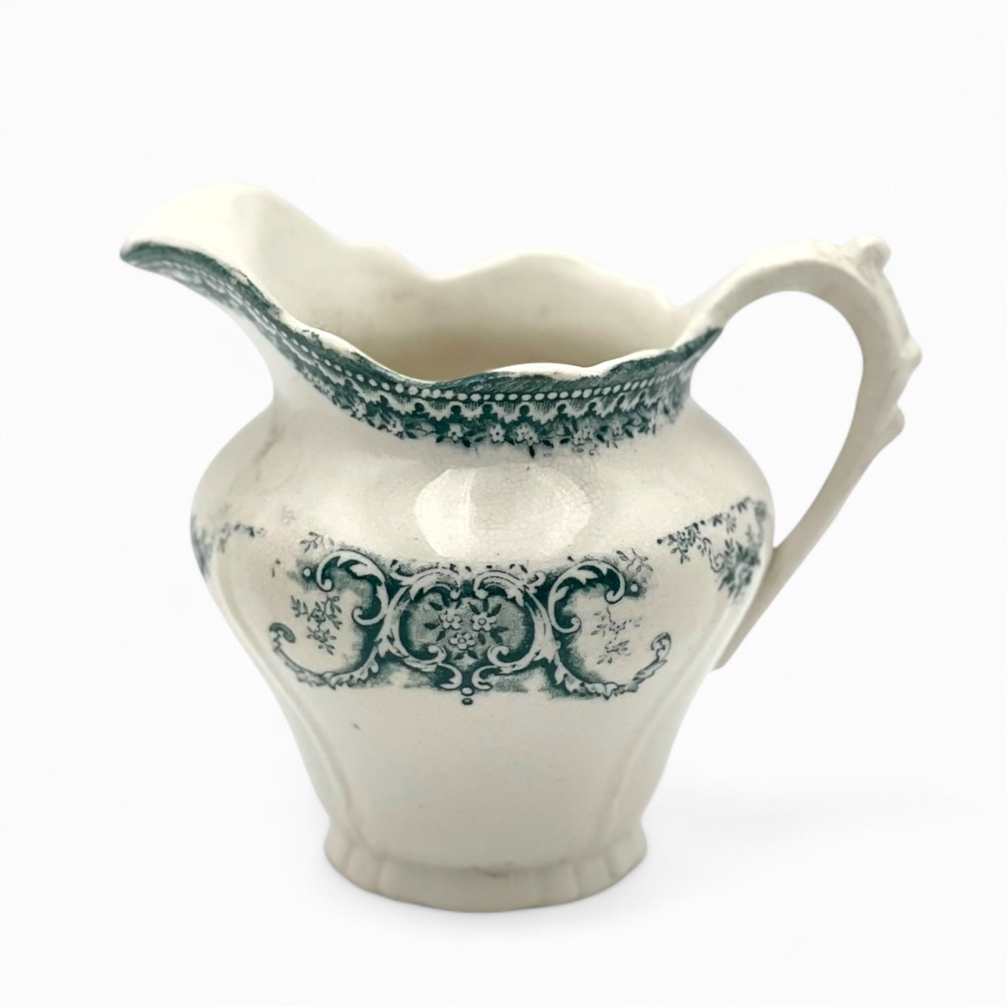 Vintage green transferware creamer