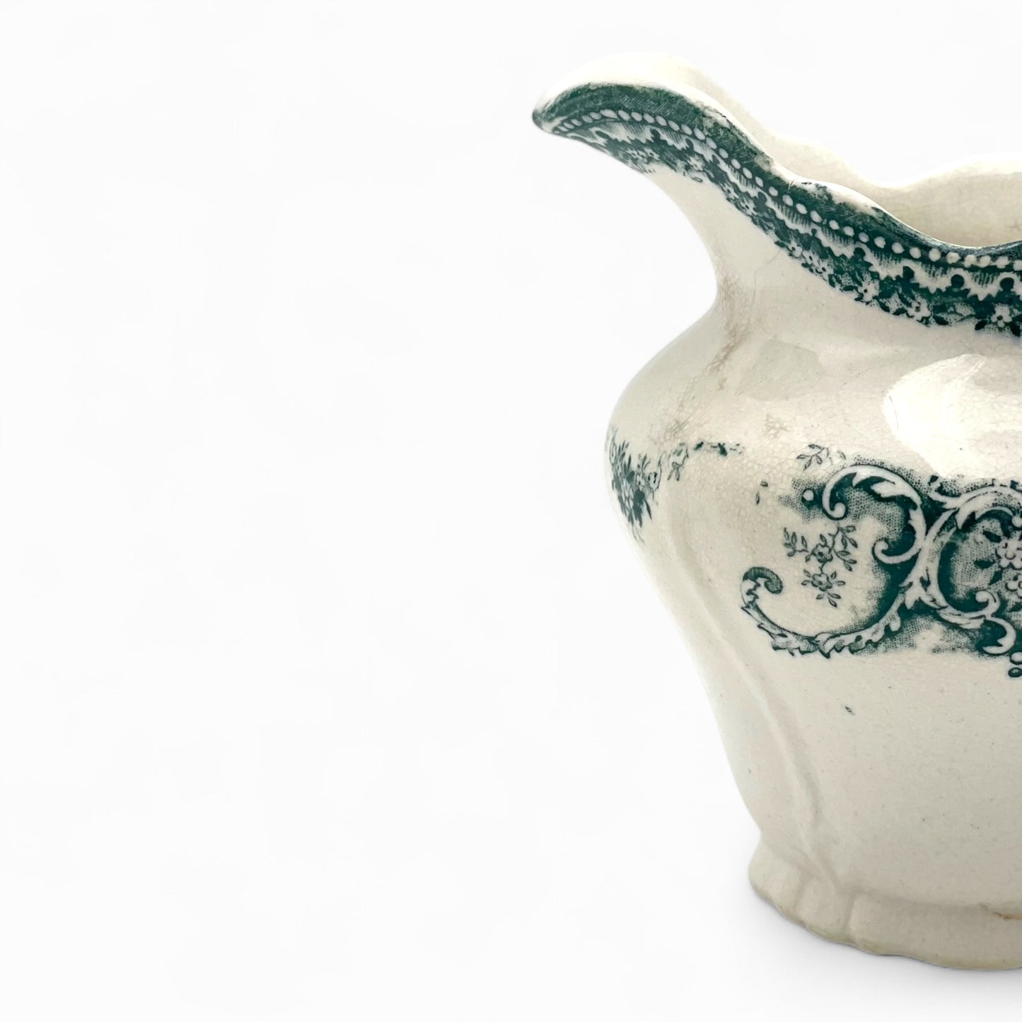 Vintage green transferware creamer