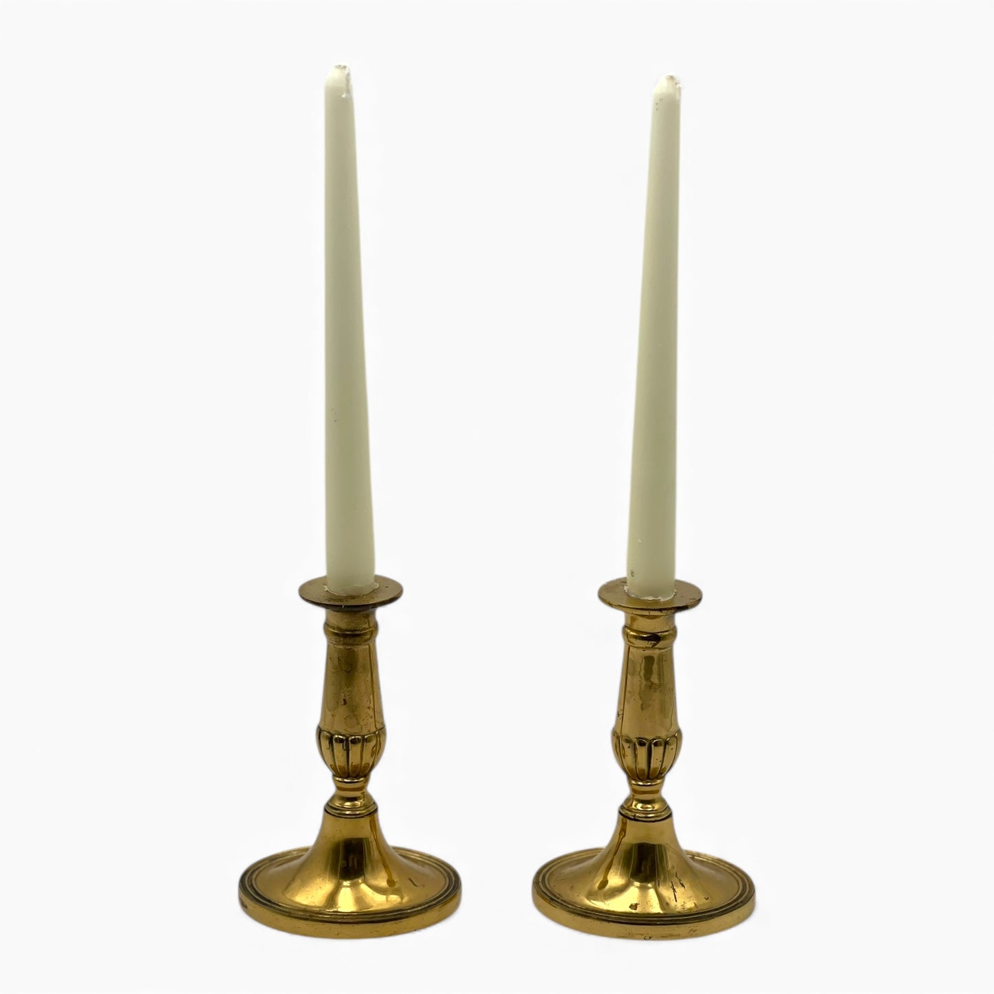Pair of Antique English brass candlesticks (oval)