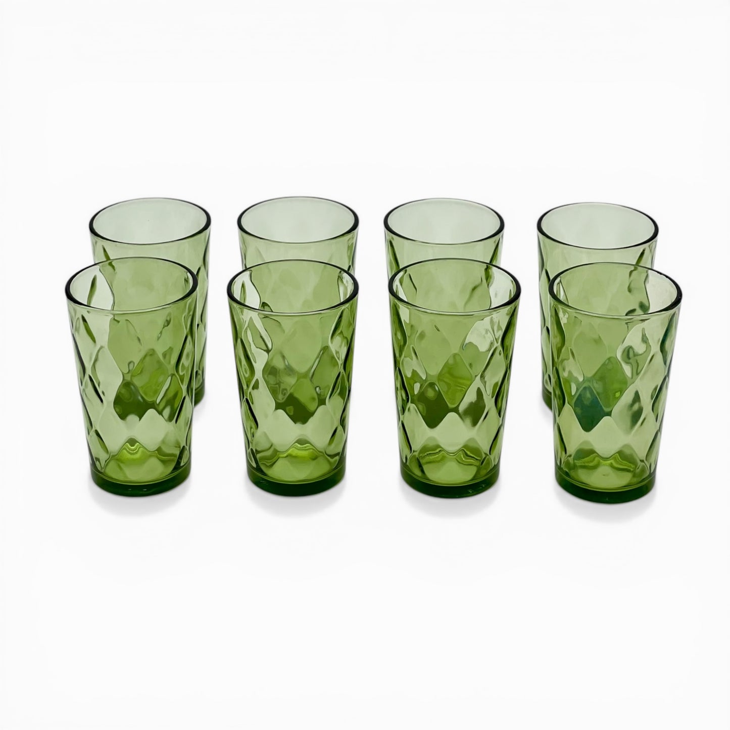 Set of eight vintage green glass tumblers