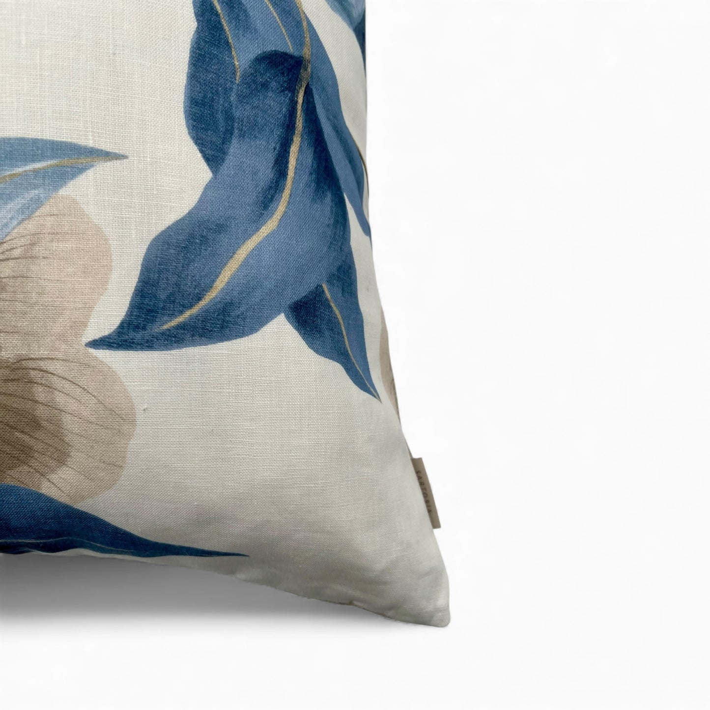Pillow made with white and blue Anna French fabric