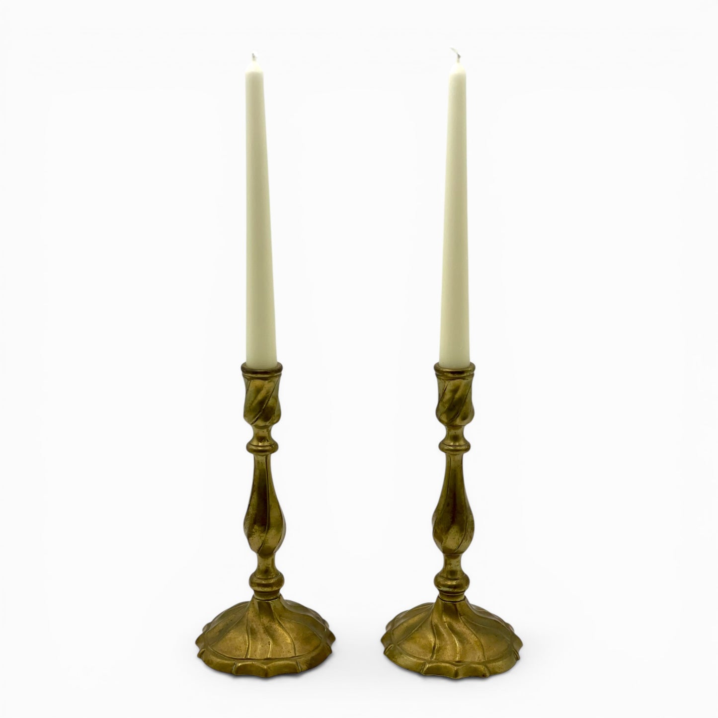Pair of vintage brass candlesticks with twisted stem