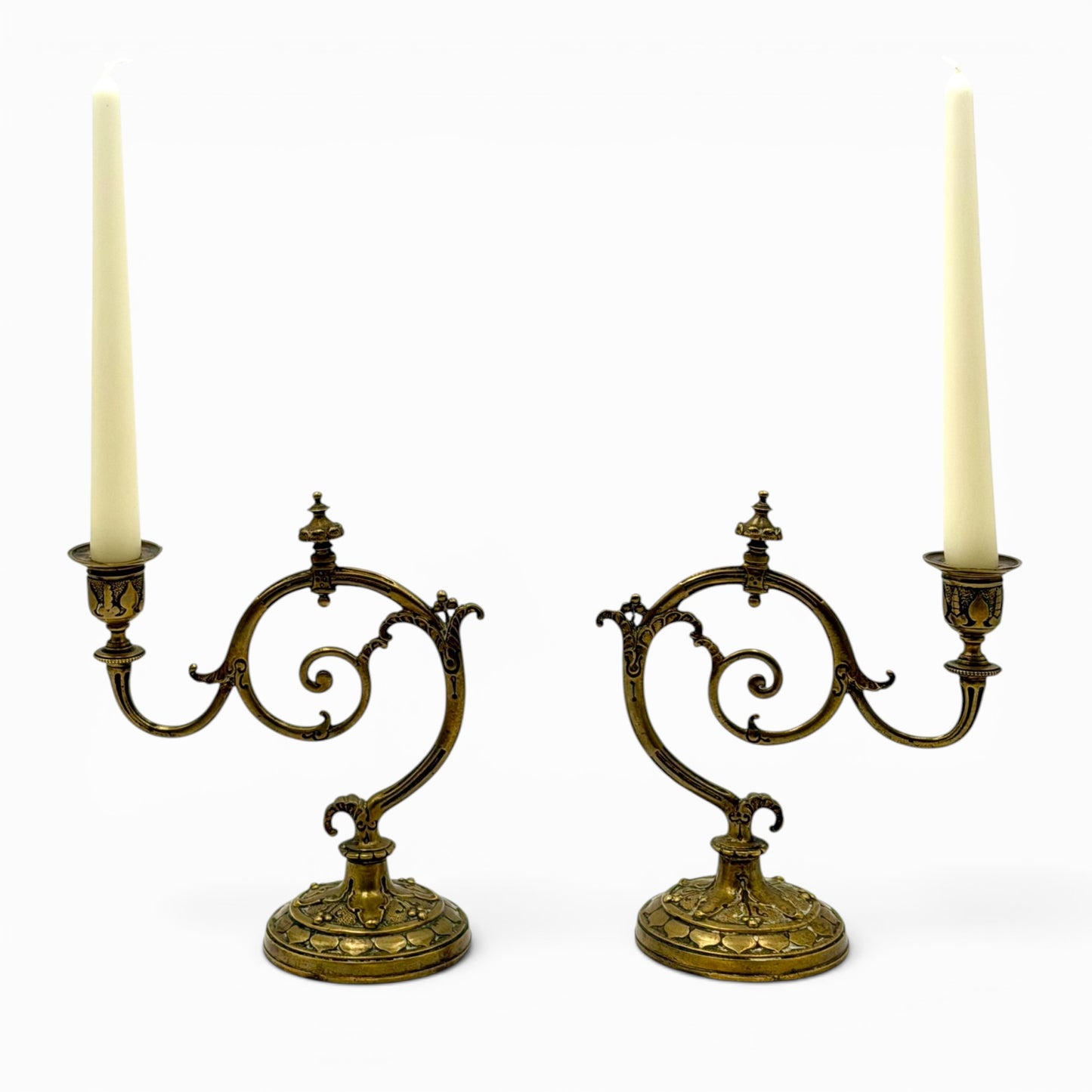 Rare pair of antique bronze Napoleon III candlesticks