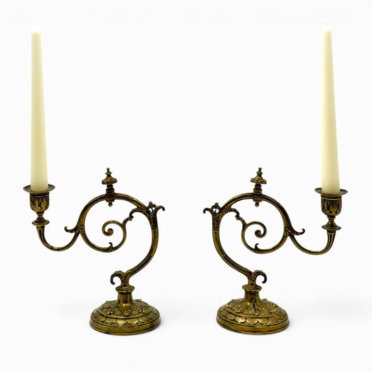Rare pair of antique bronze Napoleon III candlesticks