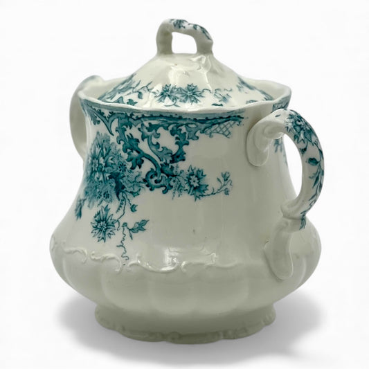 Antique ceramic transferware sugar bowl b&w