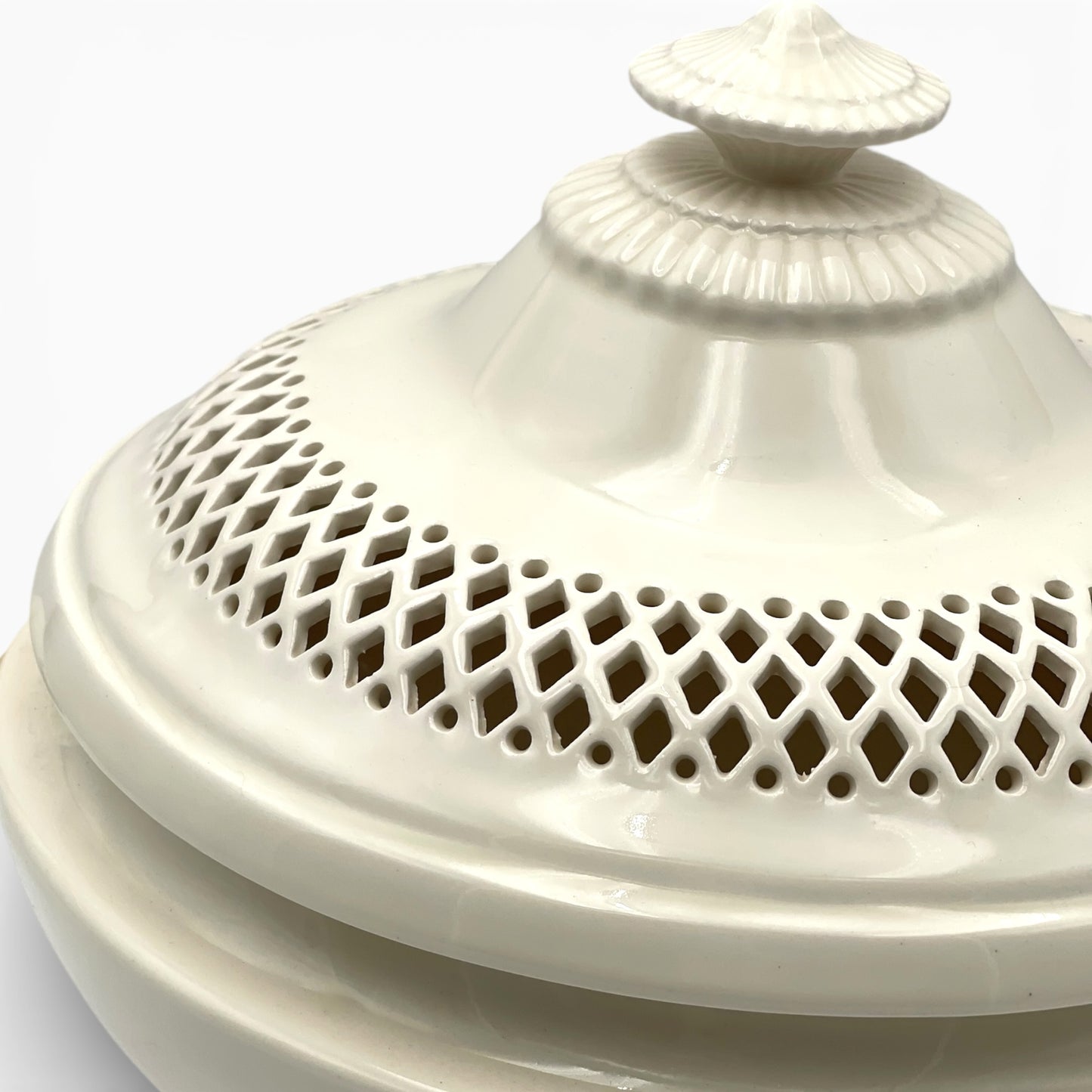 Antique creamware pierced lid tureen