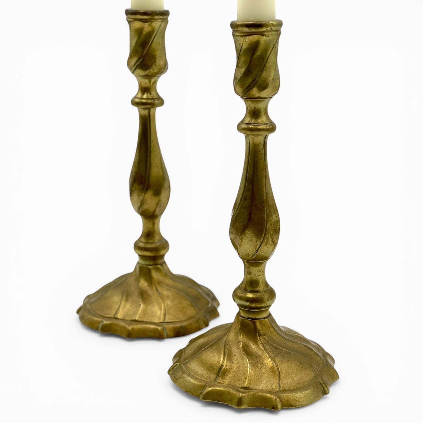 Pair of vintage brass candlesticks with twisted stem
