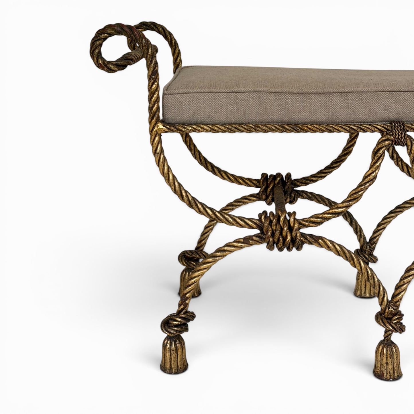 1950s NICCOLINI Gilded Iron Rope and Tassel Bench