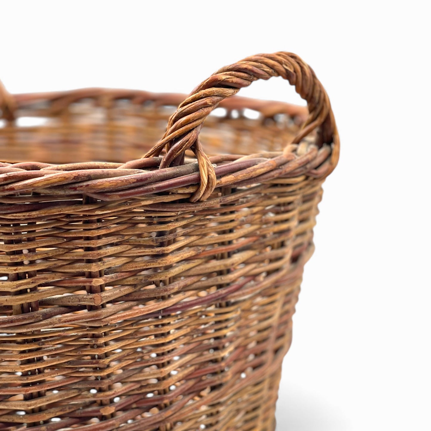 Vintage two handles dark wicker basket