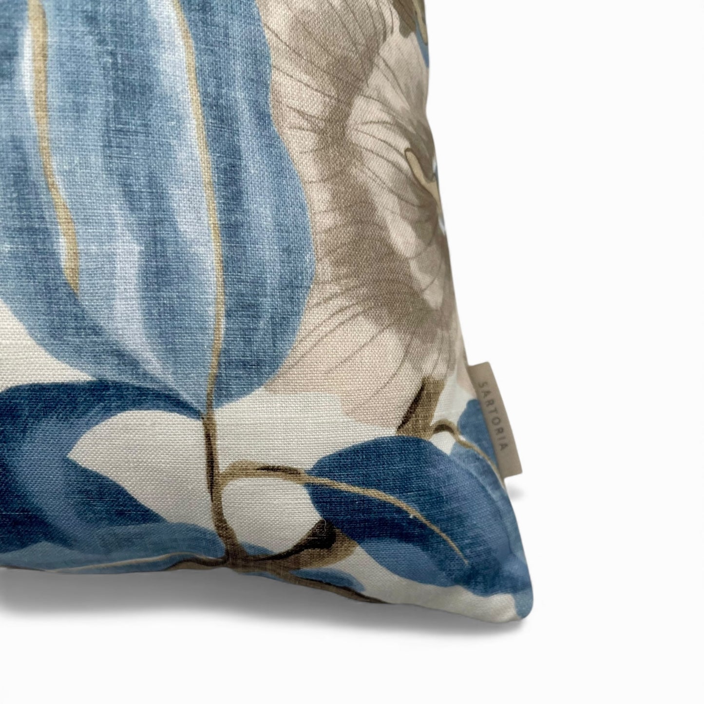 Pillow made with white and blue Anna French fabric