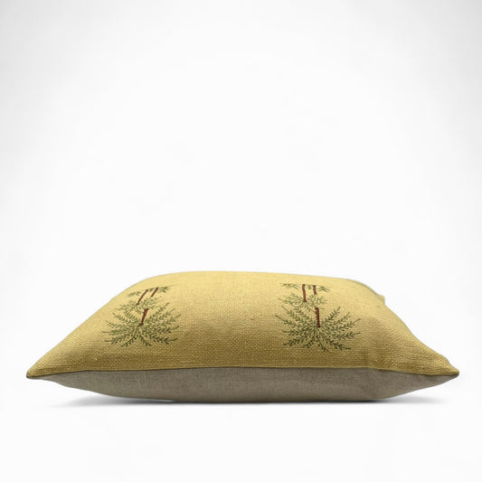 Pillow in vintage yellow embroidered Silk Burette and natural back