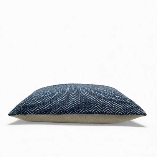 Pillow made with vintage Italian blue Virgin Wool and linen