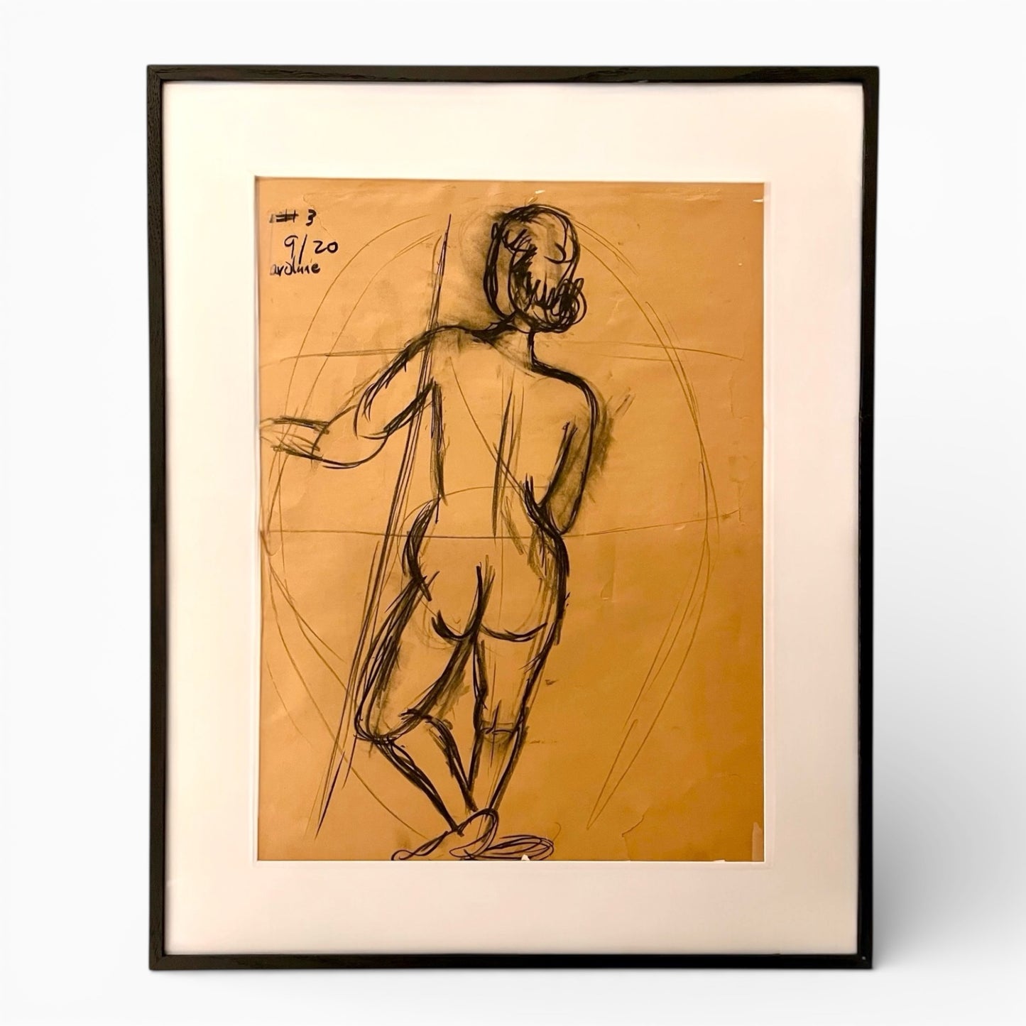 French antique charcoal figure drawing