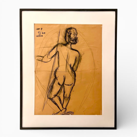 French antique charcoal figure drawing
